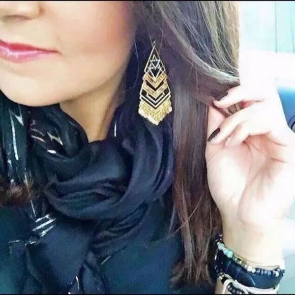 stella & dotโ~ horizon statement earrings ~ pave crystal gold chandeliers - Picture 7 of 7